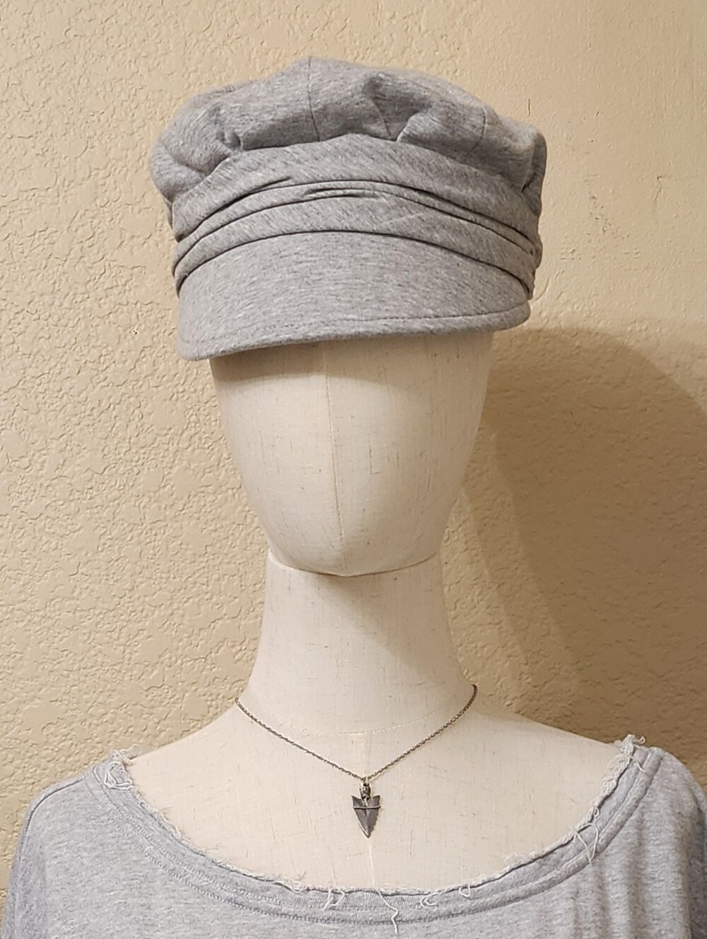 Newsboy Cap for Women Gray Jersey Cotton Slouchy Pleated